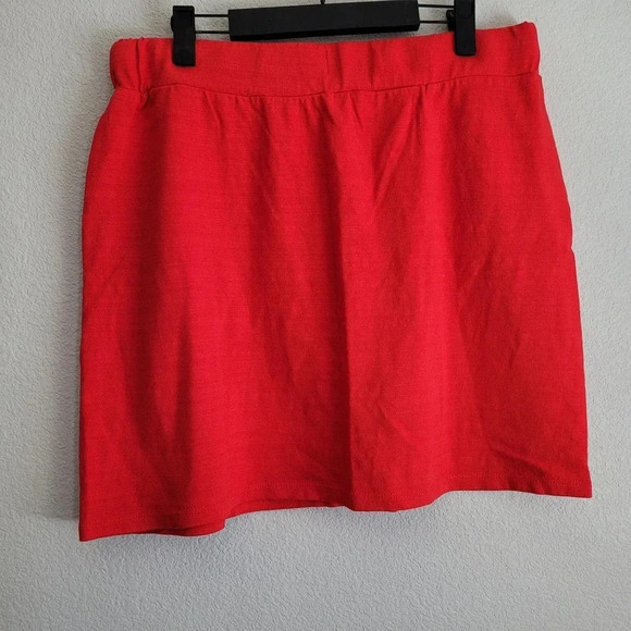 LOFT Women's Knit Mini Skirt Size Medium Red Elastic Tie Waist Pockets Cotton - Picture 2 of 6
